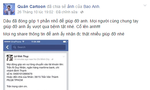 Sao Việt chung tay giúp đỡ Duy Nhân chưa bệnh