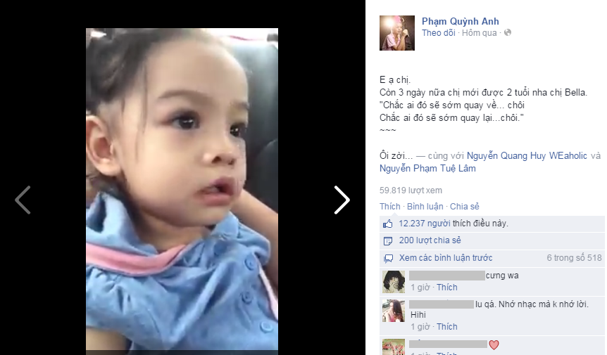 Clip: Con gái Phạm Quỳnh Anh hát “Chắc ai đó sẽ về” ngộ nghĩnh