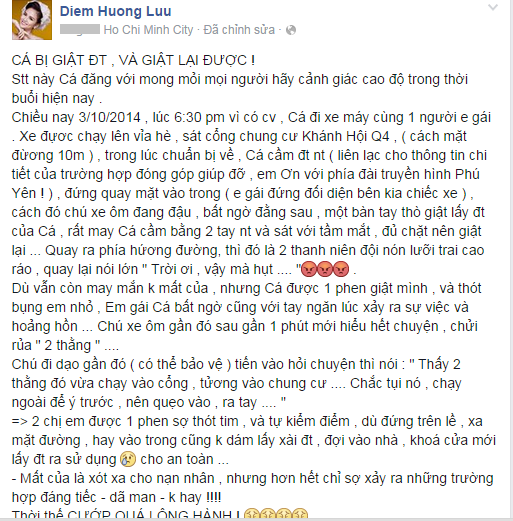 Diễm Hương bụng bầu “giật” điện thoại từ hai tên cướp Diễm Hương bụng bầu “giật” điện thoại từ hai tên cướp