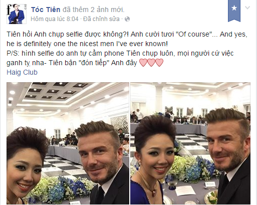 David Beckham khen ngợi Tóc Tiên David Beckham khen ngợi Tóc Tiên