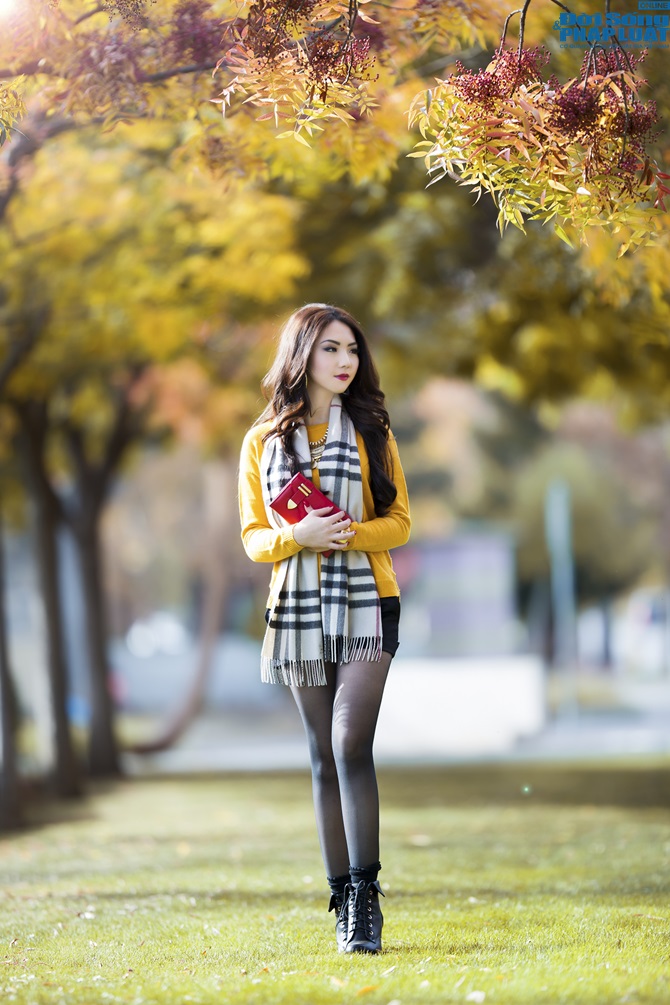 Hoa hậu Jennier Chung xuống phố những ngày cuối thu