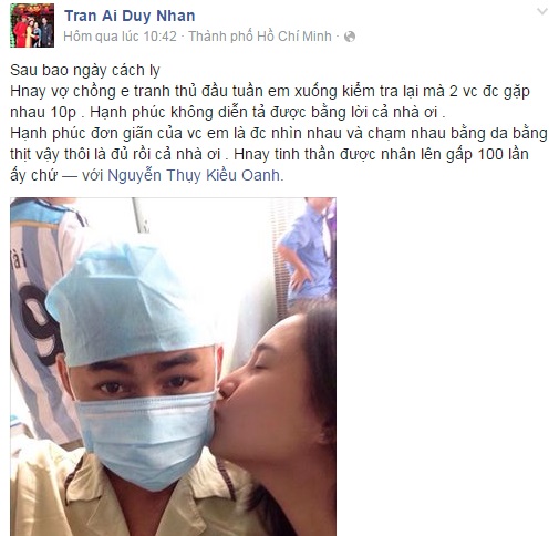 Duy Nhân gặp vợ 10 phút sau 1 tháng xa cách