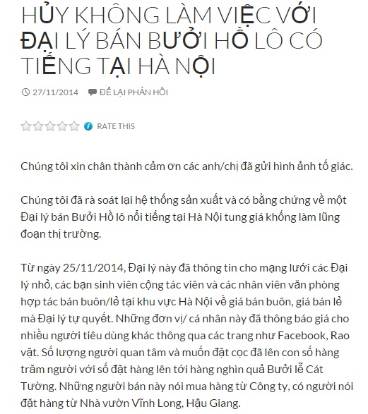 Công ty sản xuất bưởi bàn tay Phật hủy hợp tác với đại lý 