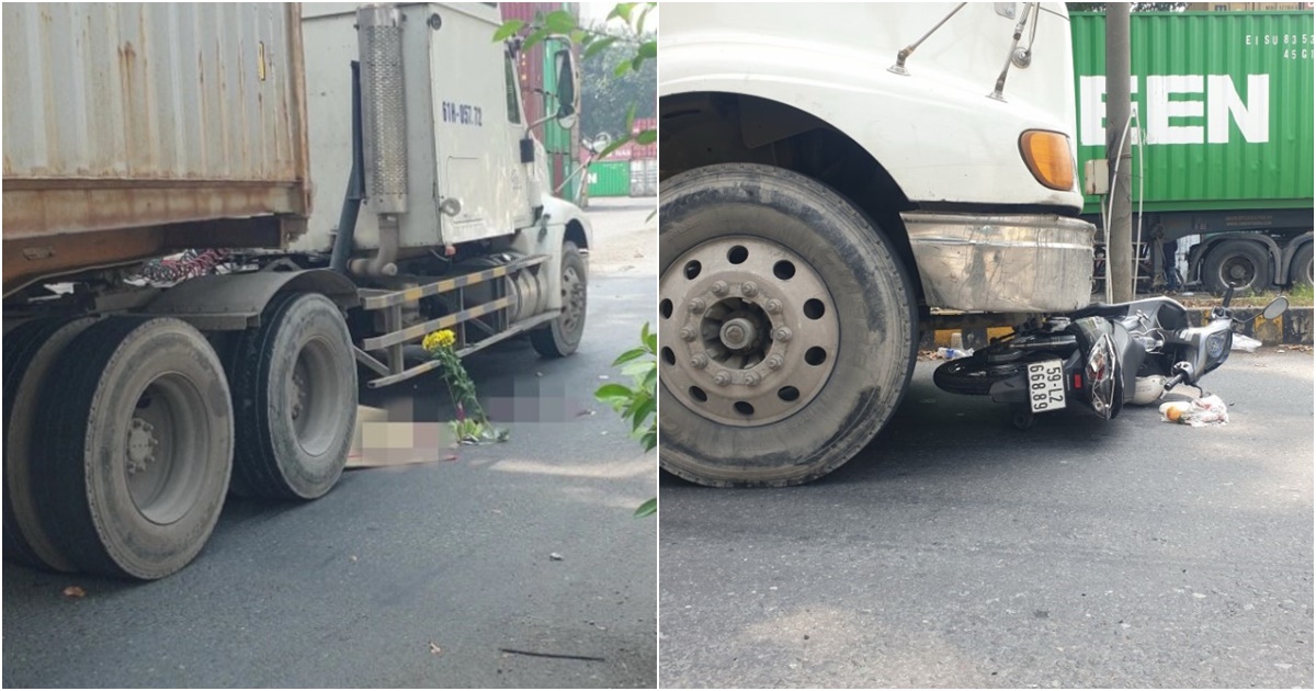 tin tuc tai nan giao thong moi nhat ngay 10 1 2024 xe container om cua cuon xe may vao gam mot tu vong thuong tam 4