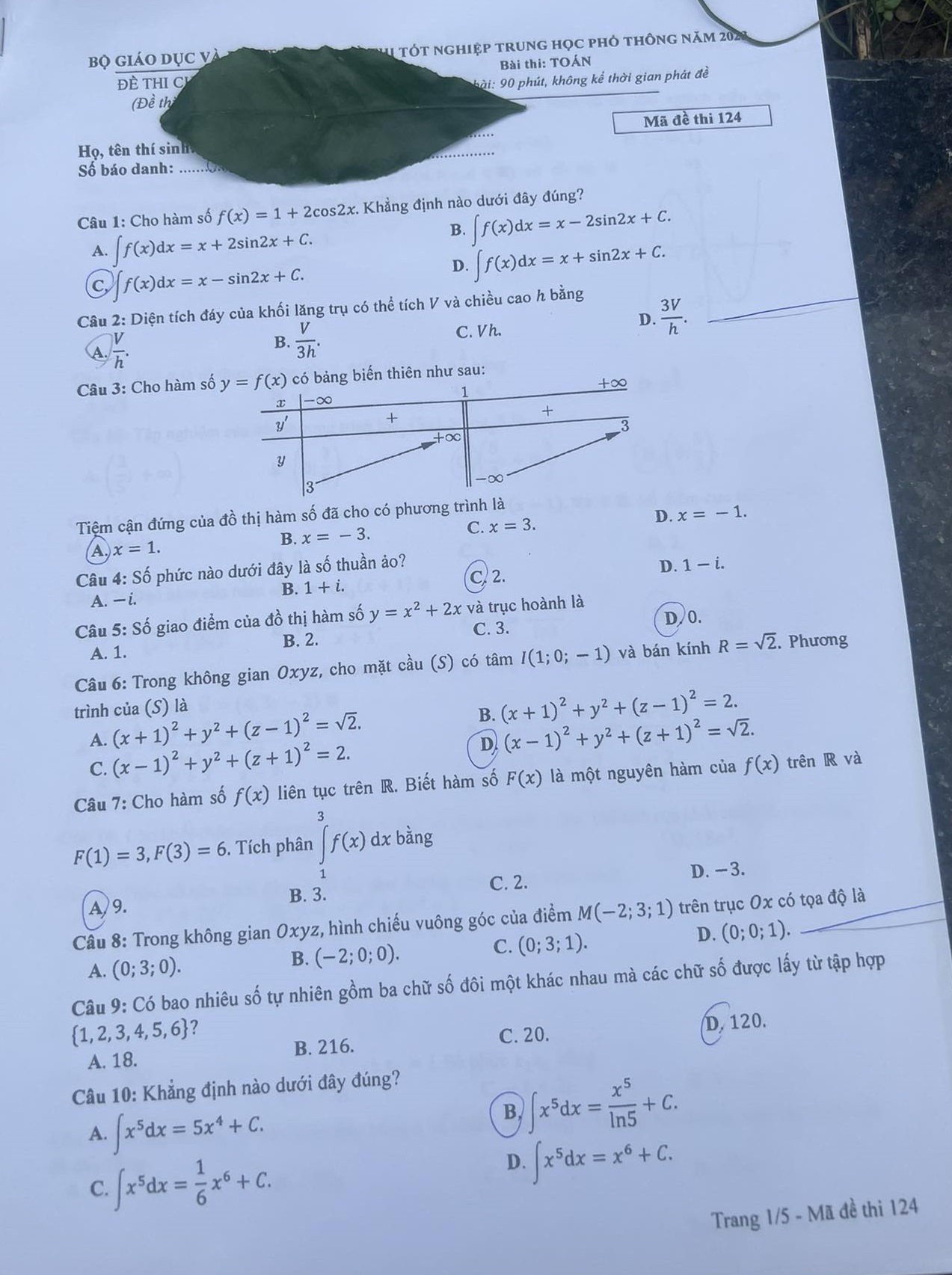 dap an de thi mon toan ma de 124 tot nghiep thpt 2023 moi nhat chinh xac nhat 4 4 dap an de thi mon toan ma de 124 tot nghiep thpt 2023 moi nhat chinh xac nhat 4 4