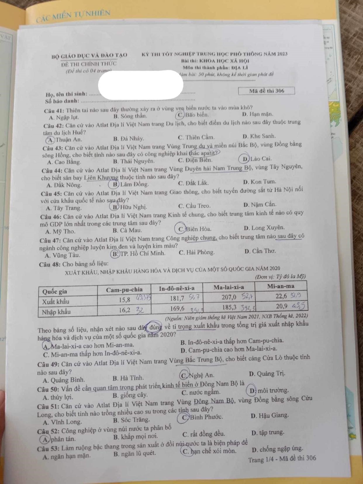 dap an de thi mon dia ly ma de 306 tot nghiep thpt 2023 moi nhat chinh xac nhat4 dap an de thi mon dia ly ma de 306 tot nghiep thpt 2023 moi nhat chinh xac nhat4