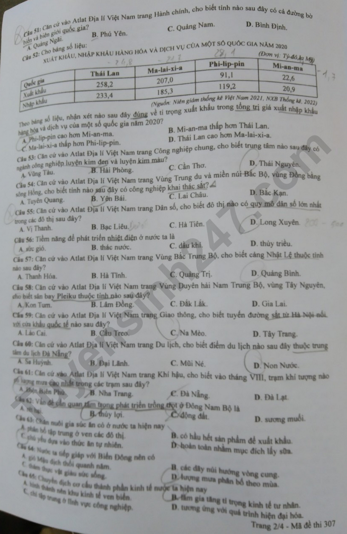 dap an de thi mon dia ly ma de 307 tot nghiep thpt 2023 moi nhat chinh xac nhat3 dap an de thi mon dia ly ma de 307 tot nghiep thpt 2023 moi nhat chinh xac nhat3