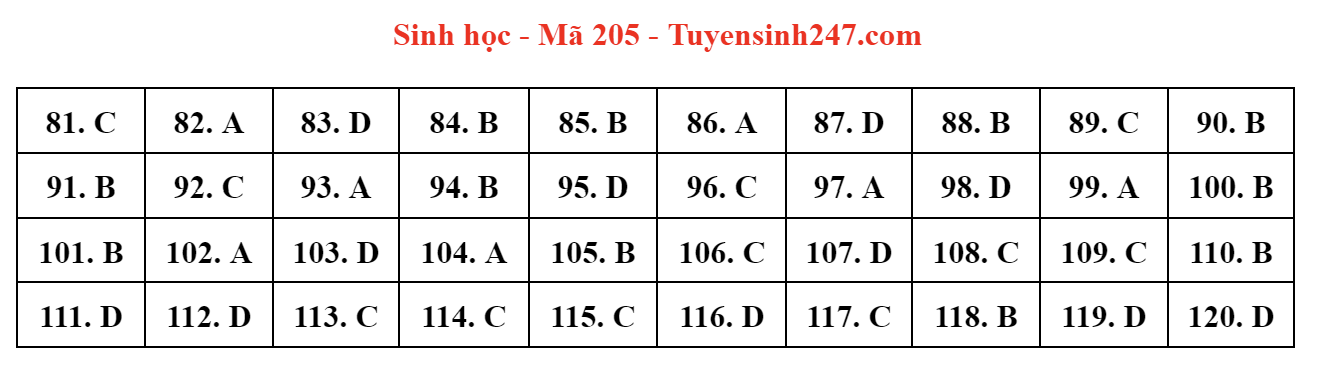 dap an de thi mon sinh hoc ma de 205 tot nghiep thpt 2023 moi nhat chinh xac nhat dap an de thi mon sinh hoc ma de 205 tot nghiep thpt 2023 moi nhat chinh xac nhat
