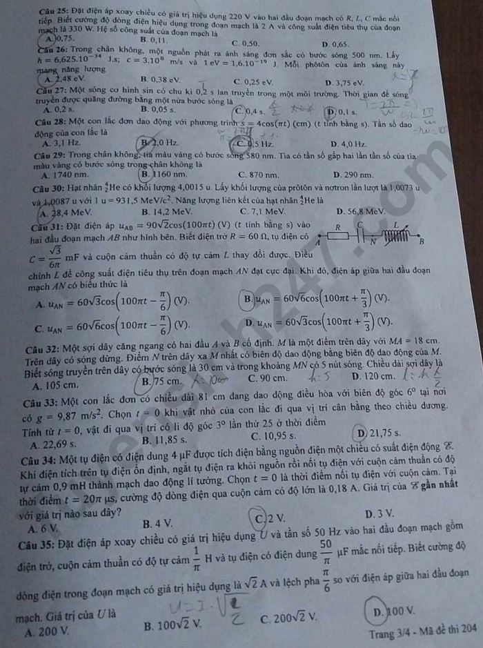 dap an de thi mon vat ly ma de 204 tot nghiep thpt 2023 moi nhat chinh xac nhat3 dap an de thi mon vat ly ma de 204 tot nghiep thpt 2023 moi nhat chinh xac nhat3