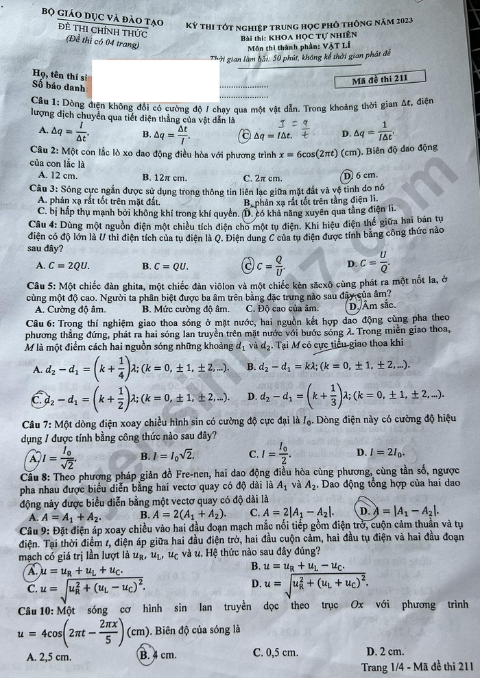 dap an de thi mon vat ly ma de 211 tot nghiep thpt 2023 moi nhat chinh xac nhat1 dap an de thi mon vat ly ma de 211 tot nghiep thpt 2023 moi nhat chinh xac nhat1