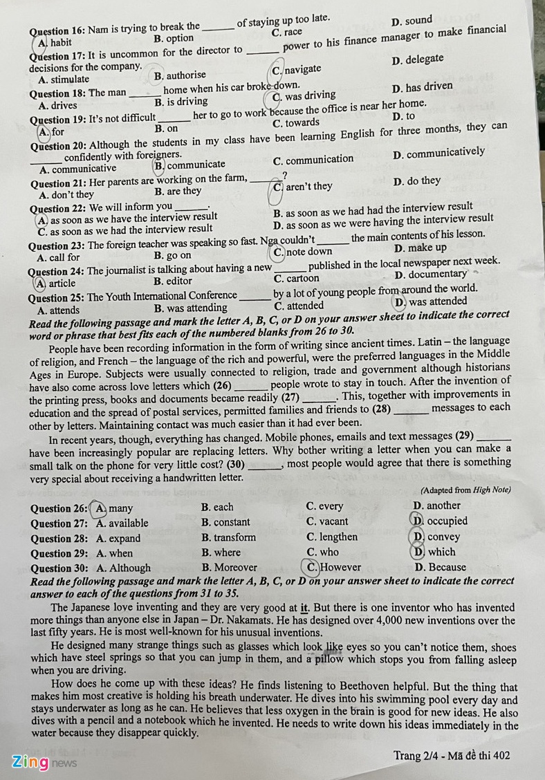 dap an goi y de thi mon tieng anh ma de 402 tot nghiep thpt 2023 moi nhat chinh xac nhat dspl 2 dap an goi y de thi mon tieng anh ma de 402 tot nghiep thpt 2023 moi nhat chinh xac nhat dspl 2