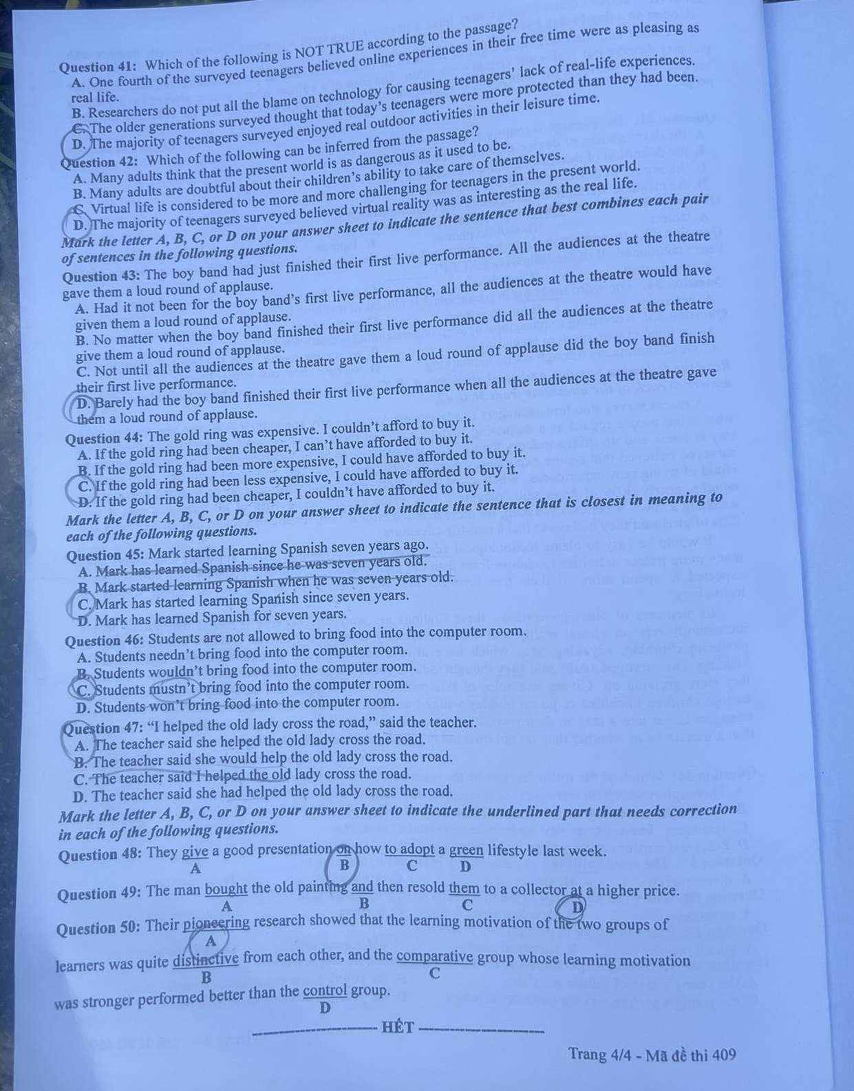 dap an goi y de thi mon tieng anh ma de 409 tot nghiep thpt 2023 moi nhat chinh xac nhat 9 dap an goi y de thi mon tieng anh ma de 409 tot nghiep thpt 2023 moi nhat chinh xac nhat 9
