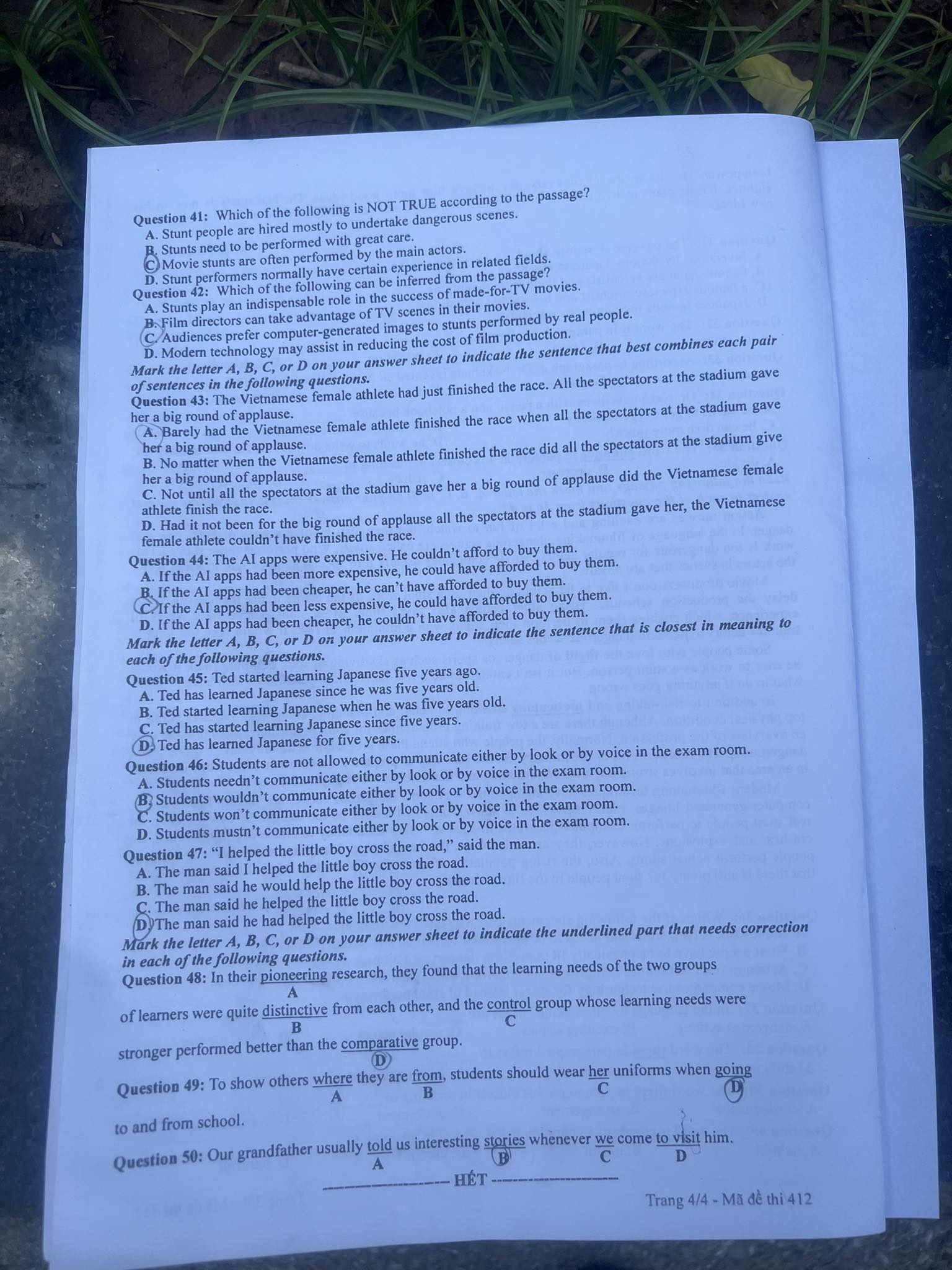 dap an goi y de thi mon tieng anh ma de 412 tot nghiep thpt 2023 moi nhat chinh xac nhat4 dap an goi y de thi mon tieng anh ma de 412 tot nghiep thpt 2023 moi nhat chinh xac nhat4