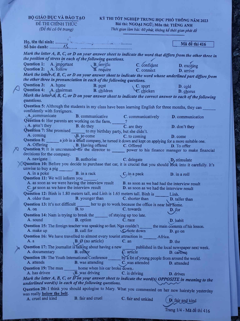 dap an goi y de thi mon tieng anh ma de 416 tot nghiep thpt 2023 moi nhat chinh xac nhat1 dap an goi y de thi mon tieng anh ma de 416 tot nghiep thpt 2023 moi nhat chinh xac nhat1