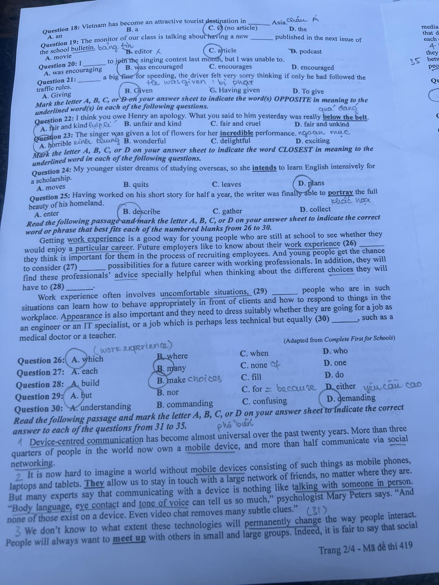 dap an goi y de thi mon tieng anh ma de 419 tot nghiep thpt 2023 moi nhat chinh xac nhat2 dap an goi y de thi mon tieng anh ma de 419 tot nghiep thpt 2023 moi nhat chinh xac nhat2