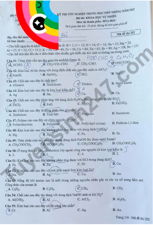 dap an de thi mon hoa hoc ma de 202 tot nghiep thpt 2023 moi nhat chinh xac nhat2 dap an de thi mon hoa hoc ma de 202 tot nghiep thpt 2023 moi nhat chinh xac nhat2