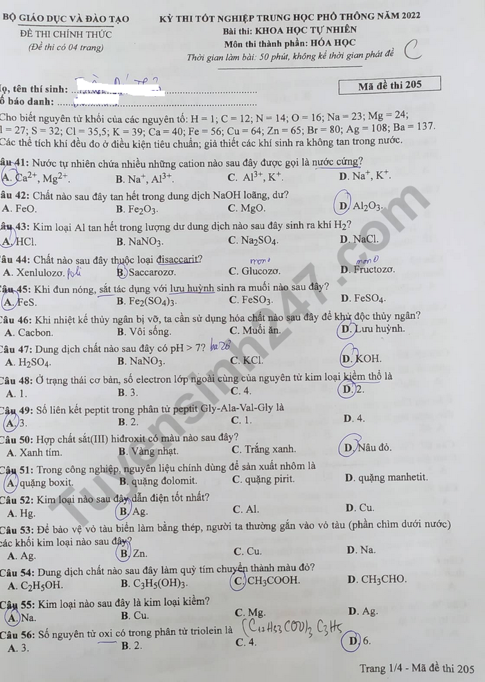dap an de thi mon hoa hoc ma de 205 tot nghiep thpt 2023 moi nhat chinh xac nhat1 dap an de thi mon hoa hoc ma de 205 tot nghiep thpt 2023 moi nhat chinh xac nhat1