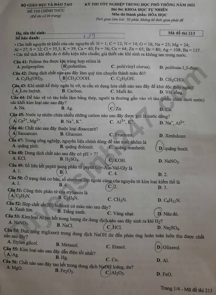 dap an de thi mon hoa hoc ma de 213 tot nghiep thpt 2023 moi nhat chinh xac nhat1 dap an de thi mon hoa hoc ma de 213 tot nghiep thpt 2023 moi nhat chinh xac nhat1