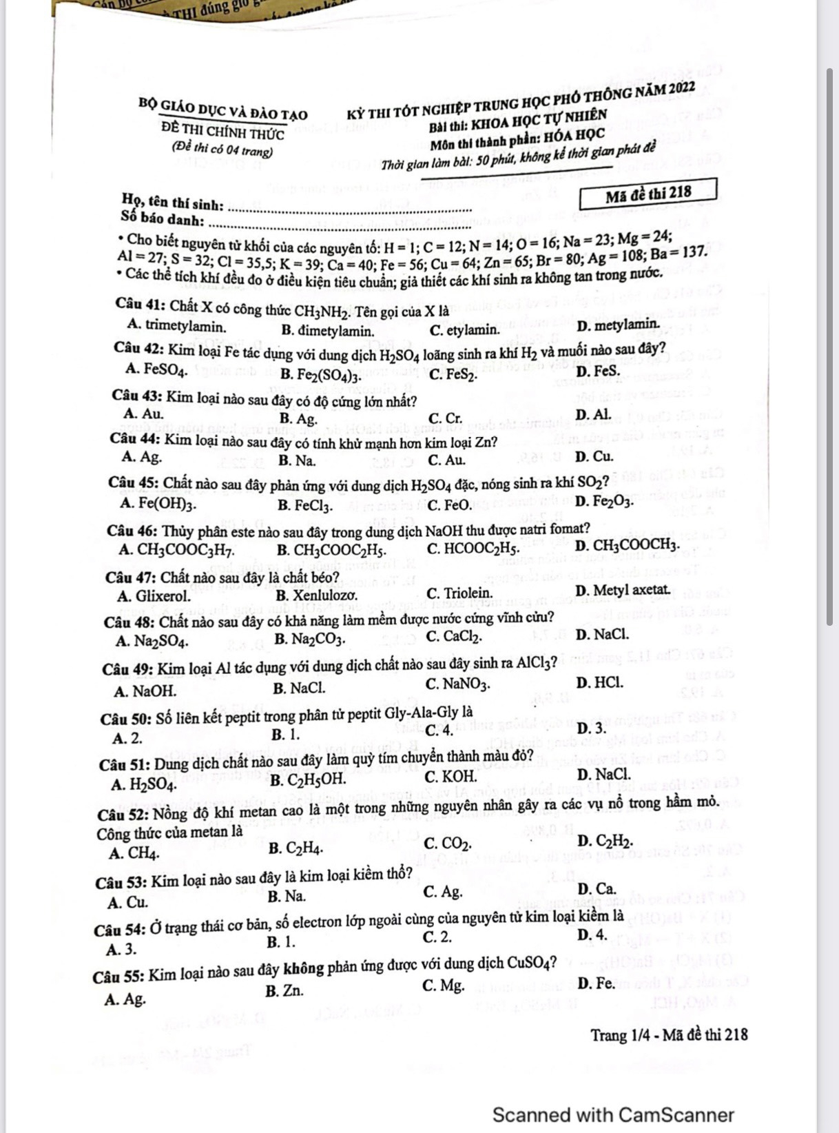 dap an de thi mon hoa hoc ma de 218 tot nghiep thpt 2023 moi nhat chinh xac nhat1 dap an de thi mon hoa hoc ma de 218 tot nghiep thpt 2023 moi nhat chinh xac nhat1