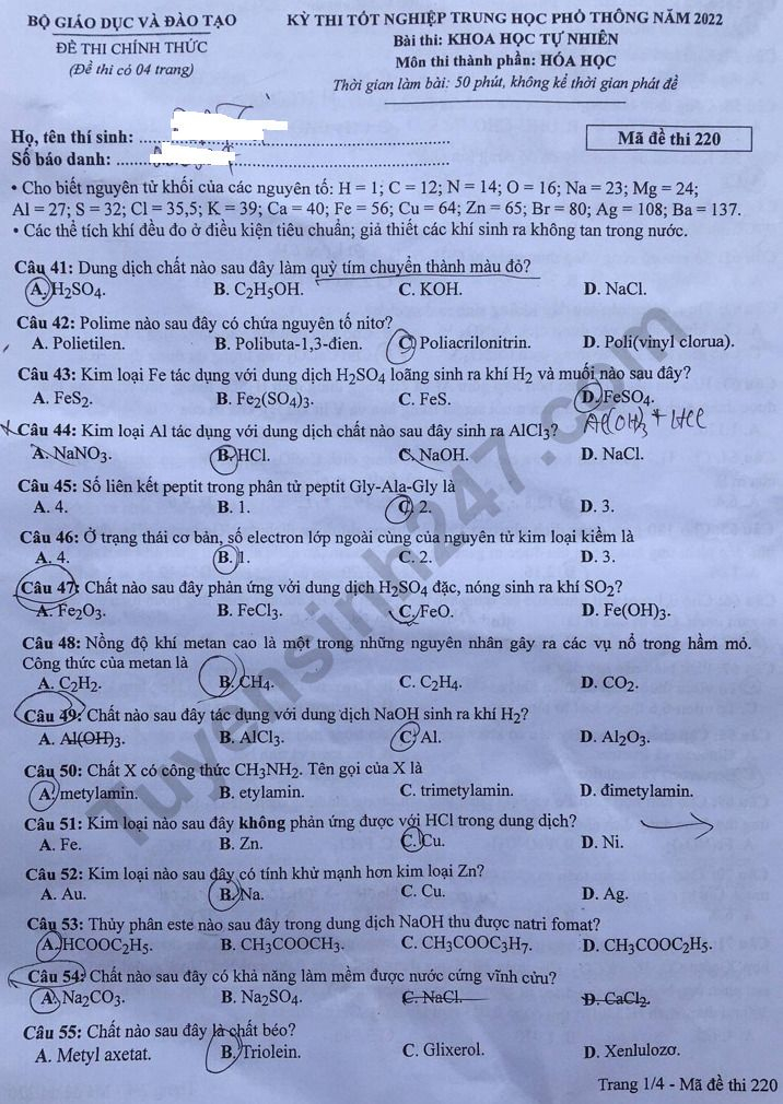 dap an de thi mon hoa hoc ma de 220 tot nghiep thpt 2023 moi nhat chinh xac nhat1 dap an de thi mon hoa hoc ma de 220 tot nghiep thpt 2023 moi nhat chinh xac nhat1