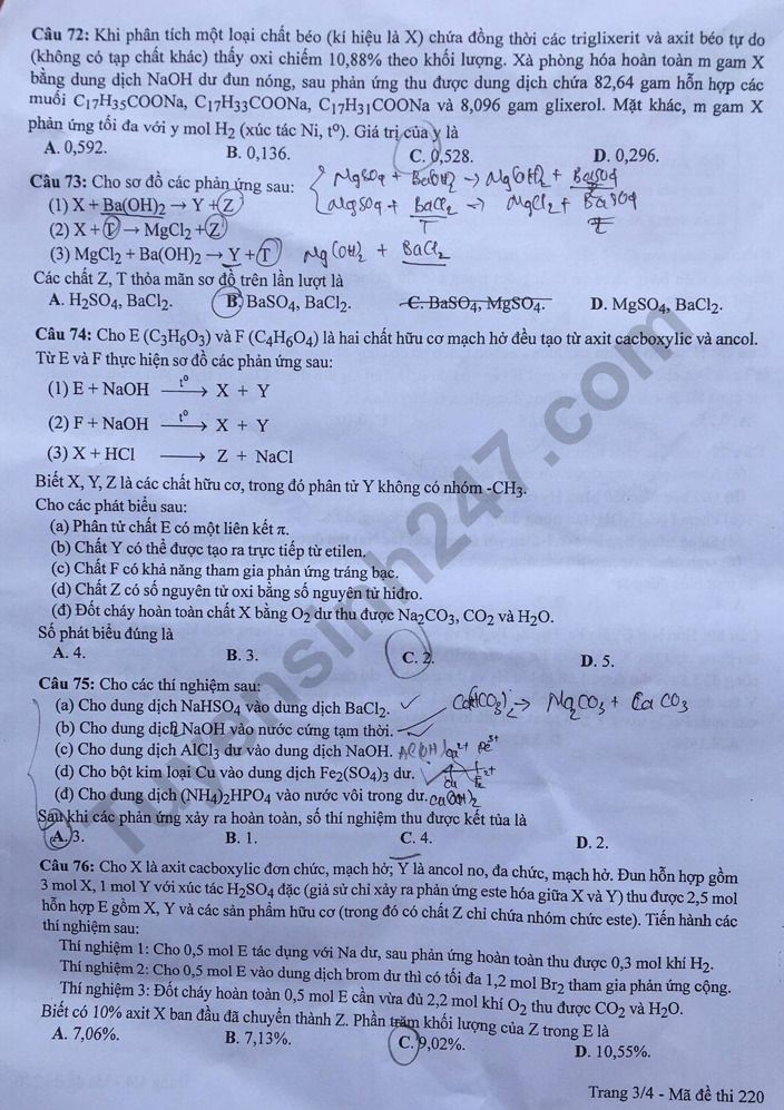 dap an de thi mon hoa hoc ma de 220 tot nghiep thpt 2023 moi nhat chinh xac nhat3 dap an de thi mon hoa hoc ma de 220 tot nghiep thpt 2023 moi nhat chinh xac nhat3