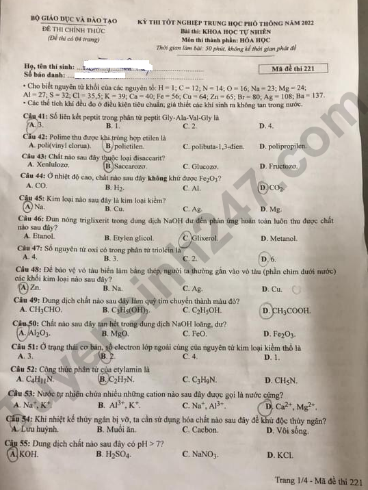 dap an de thi mon hoa hoc ma de 221 tot nghiep thpt 2023 moi nhat chinh xac nhat1 dap an de thi mon hoa hoc ma de 221 tot nghiep thpt 2023 moi nhat chinh xac nhat1