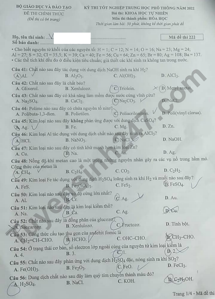dap an de thi mon hoa hoc ma de 222 tot nghiep thpt 2023 moi nhat chinh xac nhat1 dap an de thi mon hoa hoc ma de 222 tot nghiep thpt 2023 moi nhat chinh xac nhat1