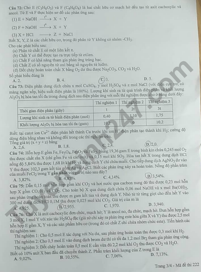 dap an de thi mon hoa hoc ma de 222 tot nghiep thpt 2023 moi nhat chinh xac nhat3 dap an de thi mon hoa hoc ma de 222 tot nghiep thpt 2023 moi nhat chinh xac nhat3