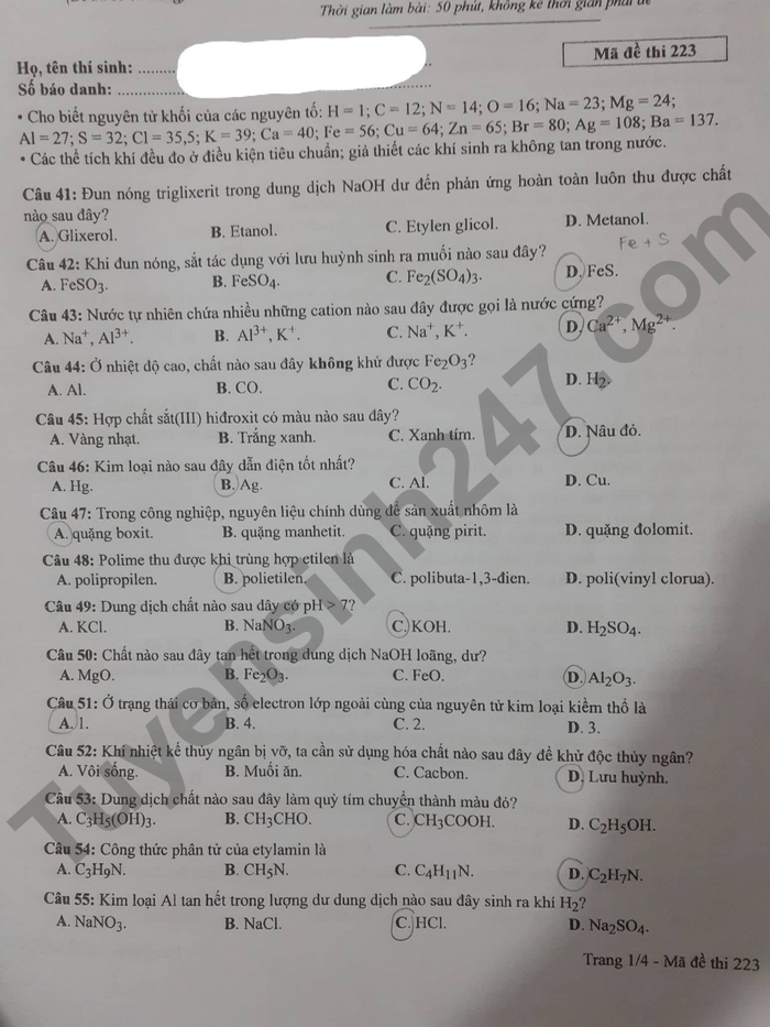 dap an de thi mon hoa hoc ma de 223 tot nghiep thpt 2023 moi nhat chinh xac nhat1 dap an de thi mon hoa hoc ma de 223 tot nghiep thpt 2023 moi nhat chinh xac nhat1