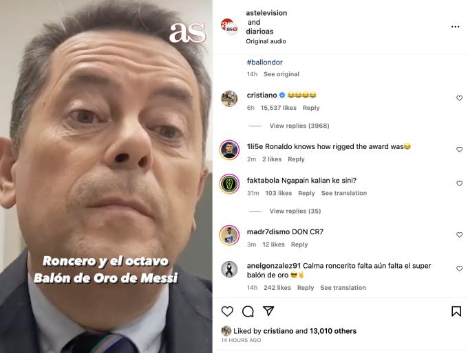 ronaldo co hanh dong day an y tren mang xa hoi ve viec lionel messi gianh qua bong vang1 ronaldo co hanh dong day an y tren mang xa hoi ve viec lionel messi gianh qua bong vang1