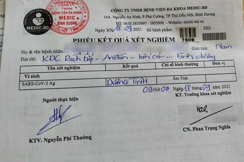 binh duong kiem tra giay xet nghiem phat hien tai xe va phu xe duong tinh sars cov 2