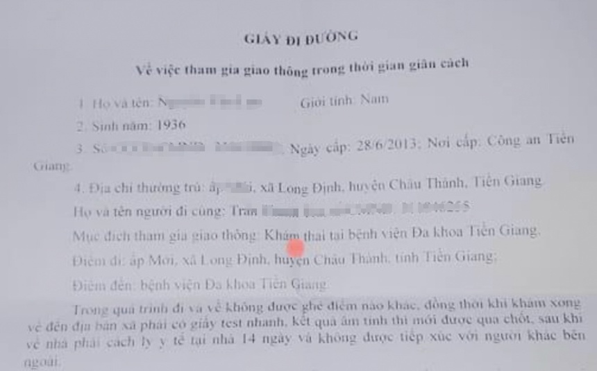 tien giang cap giay di duong cho cu ong 85 tuoi den benh vien kham thai2