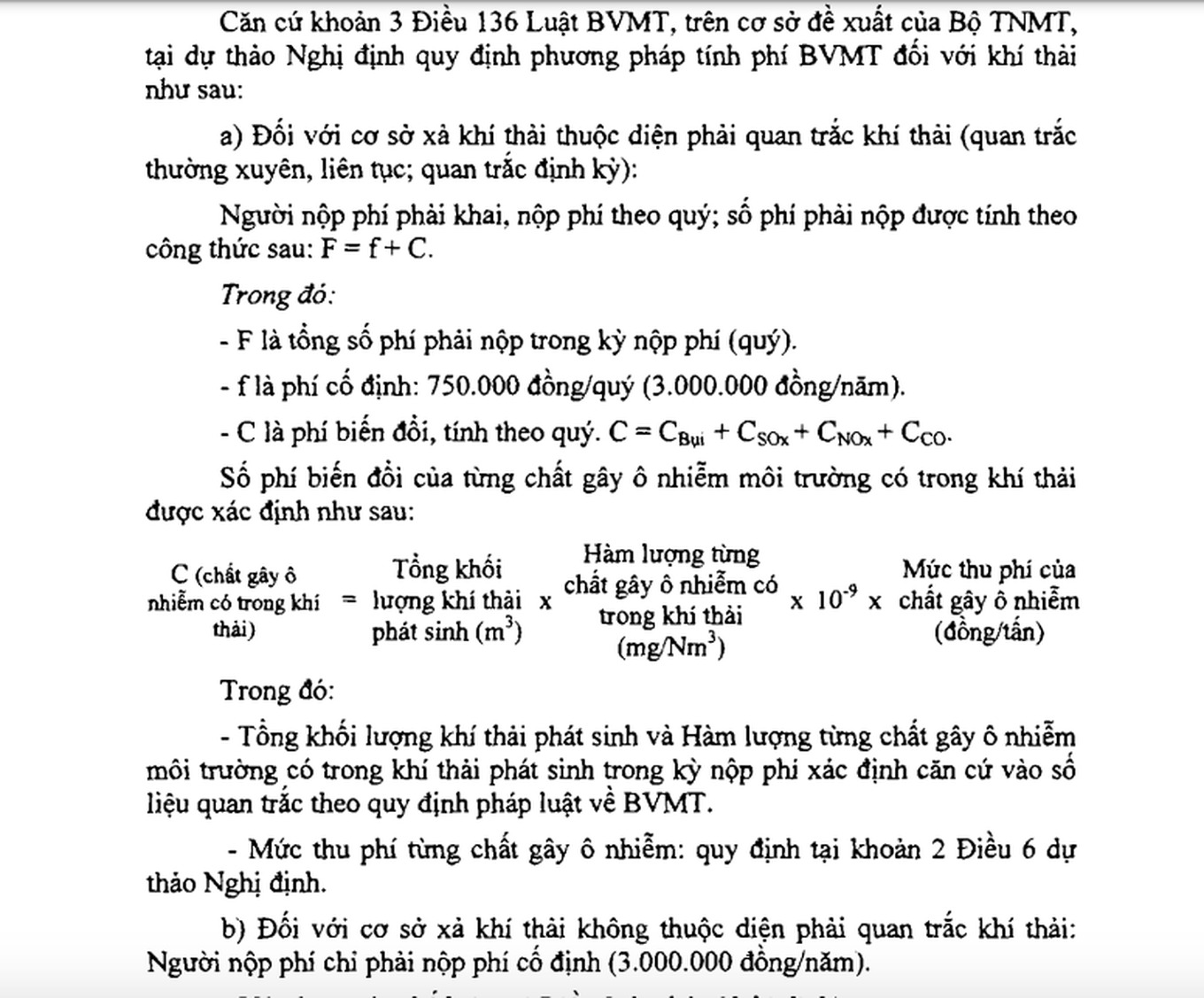 bo tai chinh ly giai nguyen nhan chua thu phi bao ve moi truong doi voi xe may