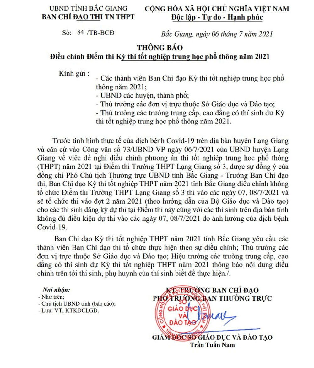 bac giang dung gap diem thi thpt lang giang vi co thi sinh duong tinh covid 19 bac giang dung gap diem thi thpt lang giang vi co thi sinh duong tinh covid 19