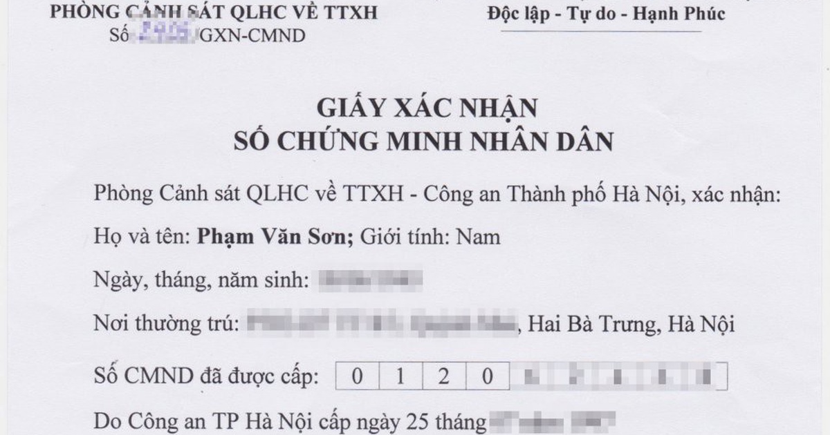 noi cap giay xac nhan so chung minh nhan dan 