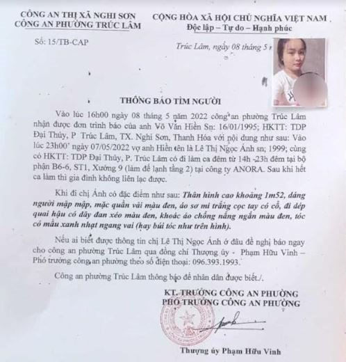 nu cong nhan 23 tuoi mat tich bi an gia dinh nho cong an tim kiem nu cong nhan 23 tuoi mat tich bi an gia dinh nho cong an tim kiem