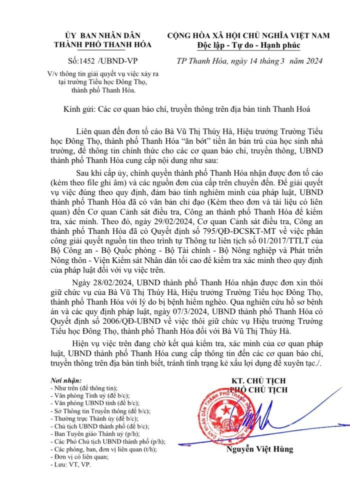 ubnd tp thanh hoa thong tin ve vu viec xay ra tai truong tieu hoc dong tho 2 ubnd tp thanh hoa thong tin ve vu viec xay ra tai truong tieu hoc dong tho 2