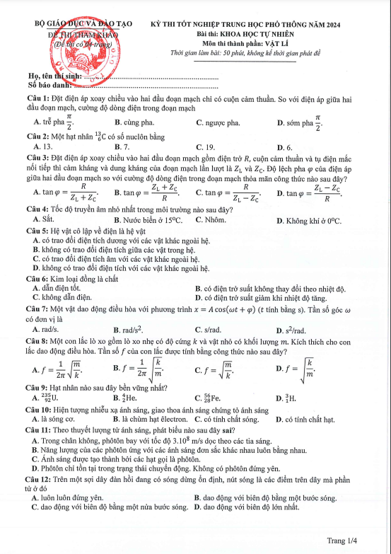 de thi tham khao mon vat ly ky thi tot nghiep thpt 2024 1 de thi tham khao mon vat ly ky thi tot nghiep thpt 2024 1