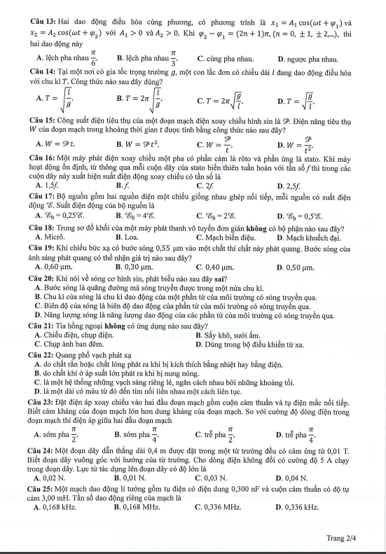 de thi tham khao mon vat ly ky thi tot nghiep thpt 2024 2 de thi tham khao mon vat ly ky thi tot nghiep thpt 2024 2