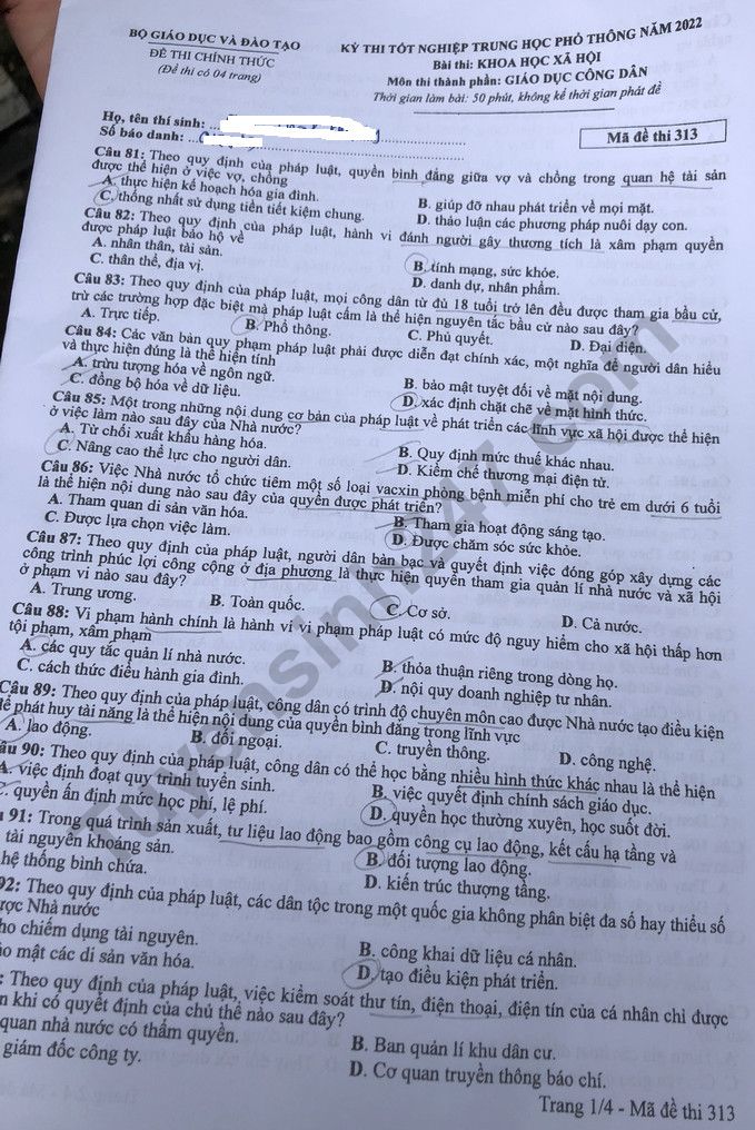 dap an goi y de thi mon khoa hoc xa hoi lich su dia ly gdcd ma de 313 tot nghiep thpt 2023 moi nhat chinh xac nhat5 dap an goi y de thi mon khoa hoc xa hoi lich su dia ly gdcd ma de 313 tot nghiep thpt 2023 moi nhat chinh xac nhat5