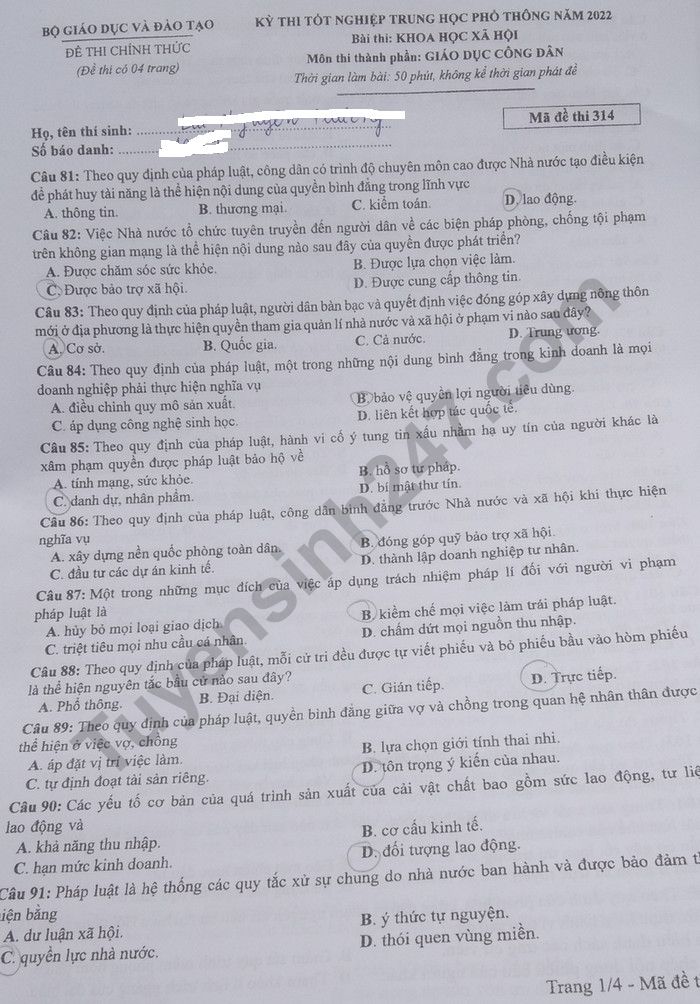 dap an goi y de thi mon khoa hoc xa hoi lich su dia ly gdcd ma de 314 tot nghiep thpt 2023 moi nhat chinh xac nhat6 dap an goi y de thi mon khoa hoc xa hoi lich su dia ly gdcd ma de 314 tot nghiep thpt 2023 moi nhat chinh xac nhat6