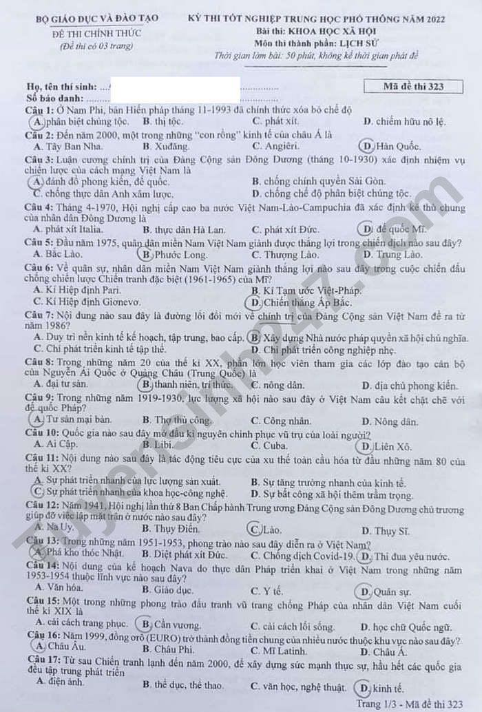 dap an goi y de thi mon khoa hoc xa hoi lich su dia ly gdcd ma de 323 tot nghiep thpt 2023 moi nhat chinh xac nhat11 dap an goi y de thi mon khoa hoc xa hoi lich su dia ly gdcd ma de 323 tot nghiep thpt 2023 moi nhat chinh xac nhat11