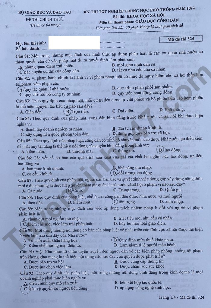 dap an goi y de thi mon khoa hoc xa hoi lich su dia ly gdcd ma de 324 tot nghiep thpt 2023 moi nhat chinh xac nhat31 dap an goi y de thi mon khoa hoc xa hoi lich su dia ly gdcd ma de 324 tot nghiep thpt 2023 moi nhat chinh xac nhat31