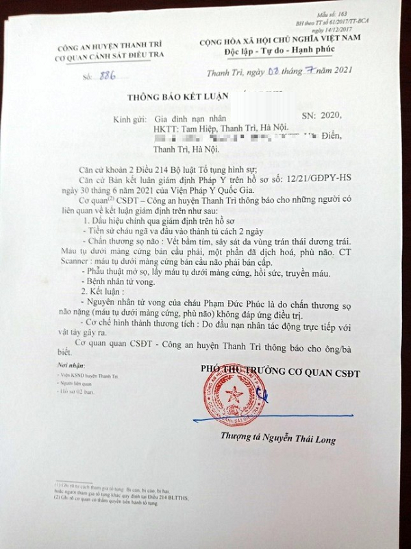 dien bien moi nhat vu be trai 9 thang tuoi tu vong tai lop trong tre o ha noi 2