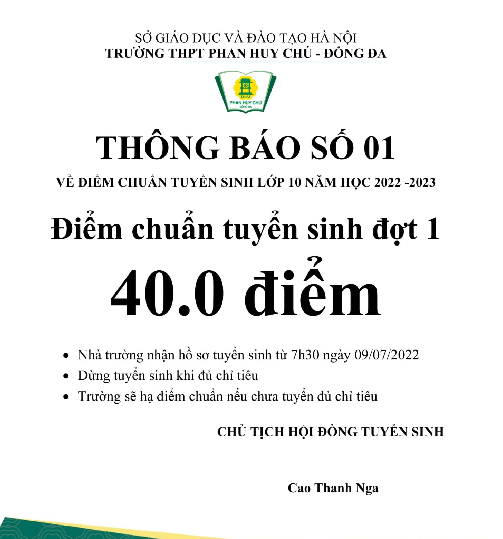 truong thpt nao o ha noi cong bo diem chuan vao lop 10 