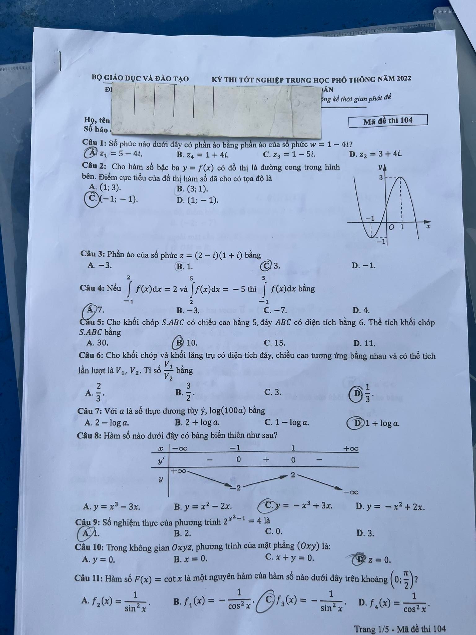 dap an de thi mon toan ma de 104 tot nghiep thpt 2022 chuan nhat chinh xac nhat11 dap an de thi mon toan ma de 104 tot nghiep thpt 2022 chuan nhat chinh xac nhat11