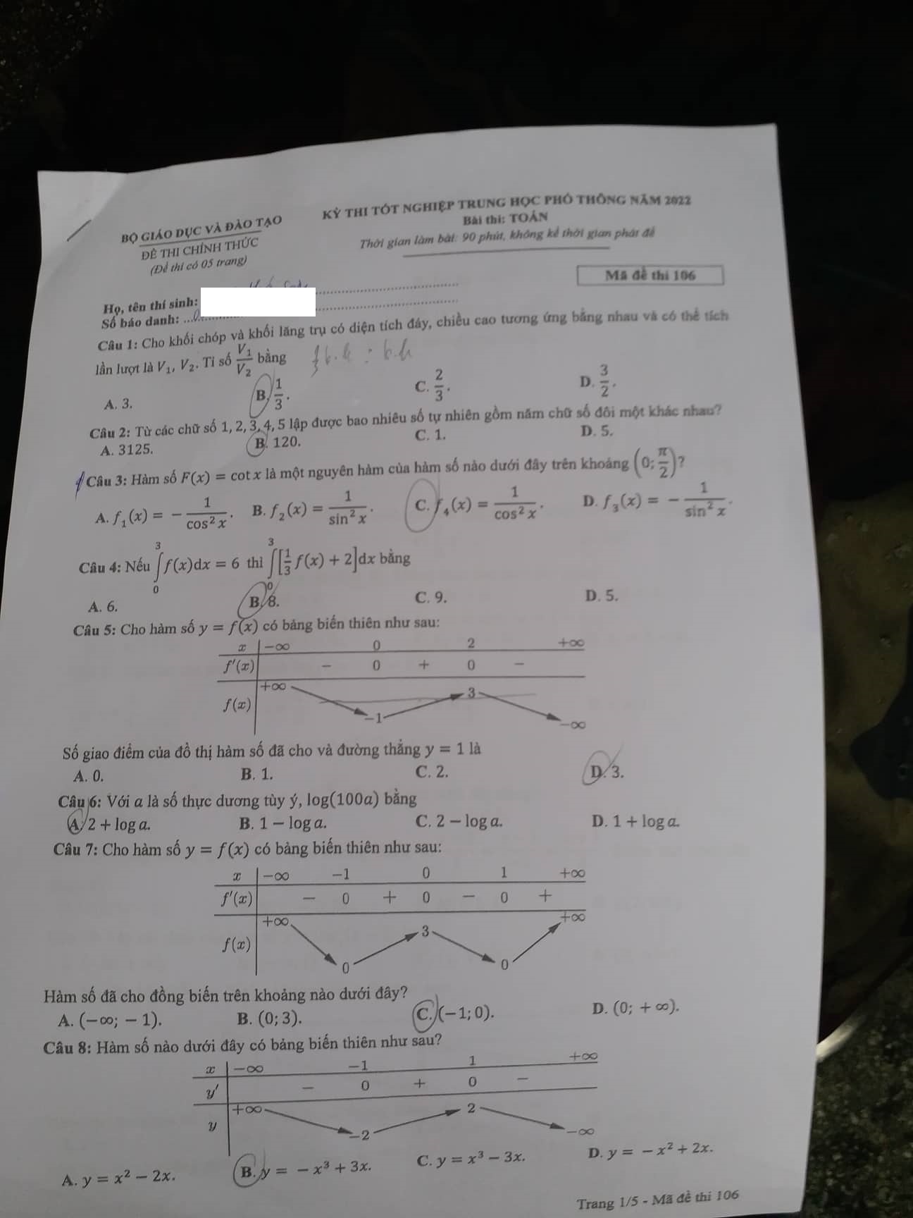 dap an de thi mon toan ma de 106 tot nghiep thpt 2022 chuan nhat chinh xac nhat1 dap an de thi mon toan ma de 106 tot nghiep thpt 2022 chuan nhat chinh xac nhat1