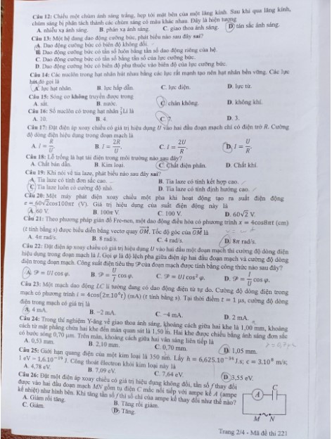 dap an de thi mon vat ly ma de tot nghiep thpt 2022 chuan nhat chinh xac nhatb dap an de thi mon vat ly ma de tot nghiep thpt 2022 chuan nhat chinh xac nhatb