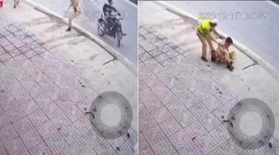 nam thanh nien khong doi mu bao hiem tong gay chan si quan canh sat
