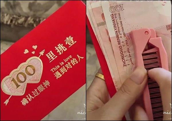 co gai nhan li xi sau khi an dam cuoi nguoi yeu cu xem thu ben trong khien co khoc nuc no